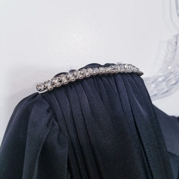 Vintage Susan Roselli for Vijack Black Satin Rhinestones Party Cocktail Dress - Picture 3 of 15